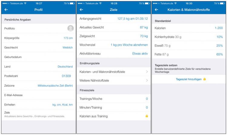 Screenshots der App "MyFitnessPal"